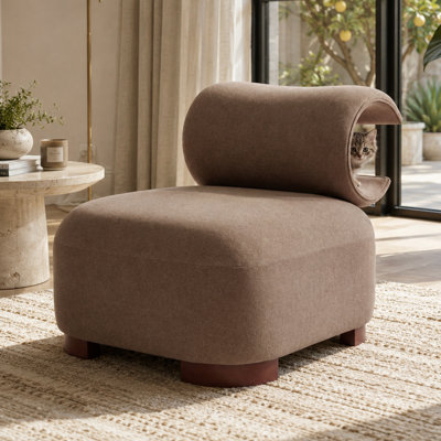 Modern Pet Friendly Accent Chair with Curved Lounge Seat and Hidden Nook for Living Room Bedroom and Reading Corner