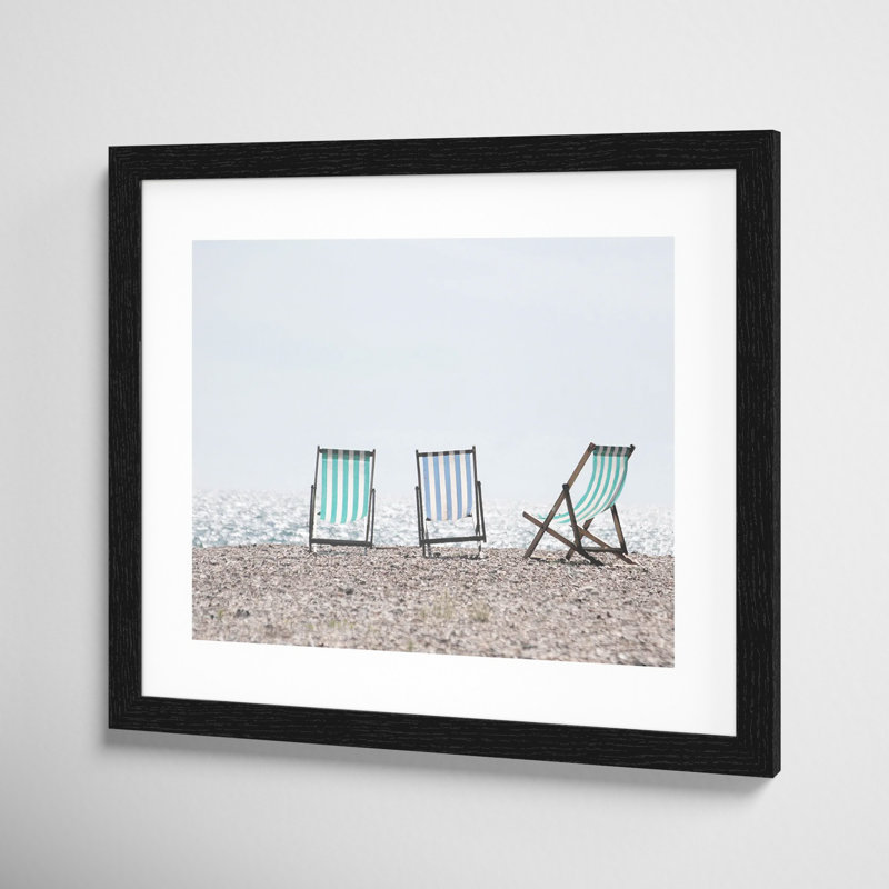 Adriatica "Beach Chairs" Print, 13" H x 15" W x 0.75" D, White Wood Grain Framed Paper