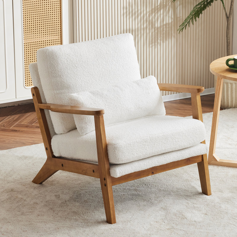 Upholstered Armchair, White Velvet