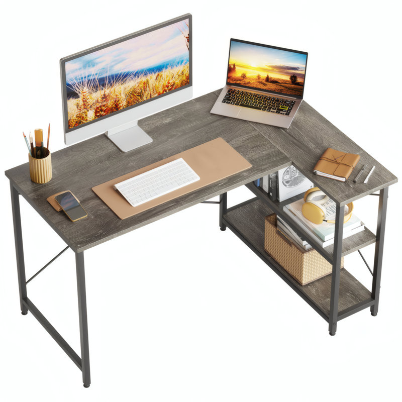L-Shape Computer Desk, Grey, 74cm H x 120cm W x 90cm D