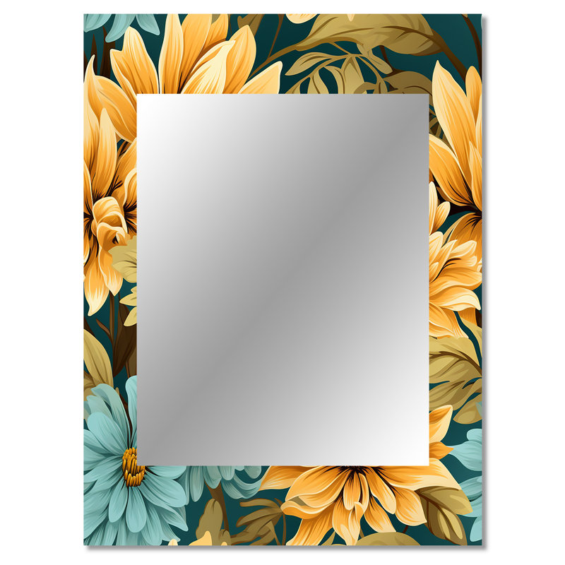 Sunflower Shores Tropical Pattern - Yellow Country Wall Mirror, 40" x 30"