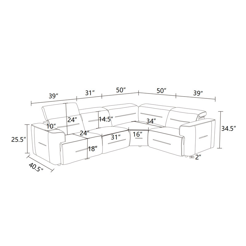 Canapé modulaire inclinable rembourré 4 pièces Kating