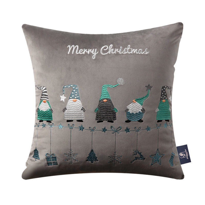Merry Christmas Embroidered Velvet Throw Pillow Covers, Set of 4