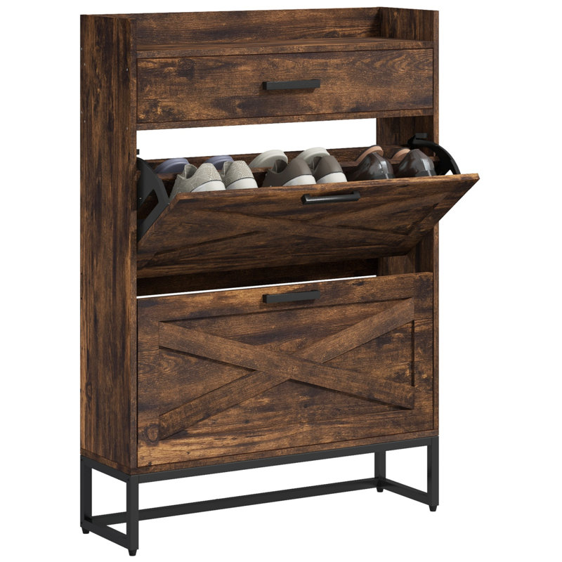 Armoire à chaussures étroite avec 2 portes rabattables et un tiroir supérieur