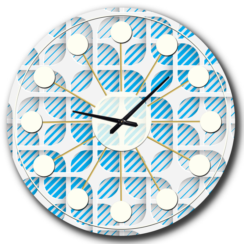 Horloge murale 3D blanche et bleue II - Mid-Century, Petit