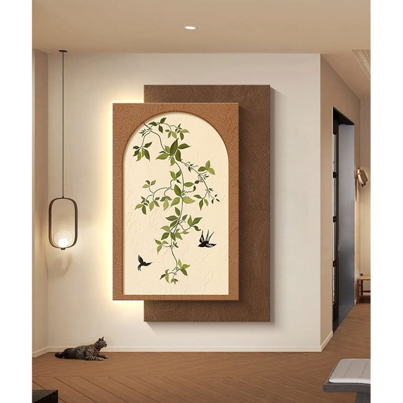 Art mural Mid-Century en grès verdoyant avec lumières à DEL - décoration de vestibule, H 51,18 po x l 35,43 po x P 2,76 po