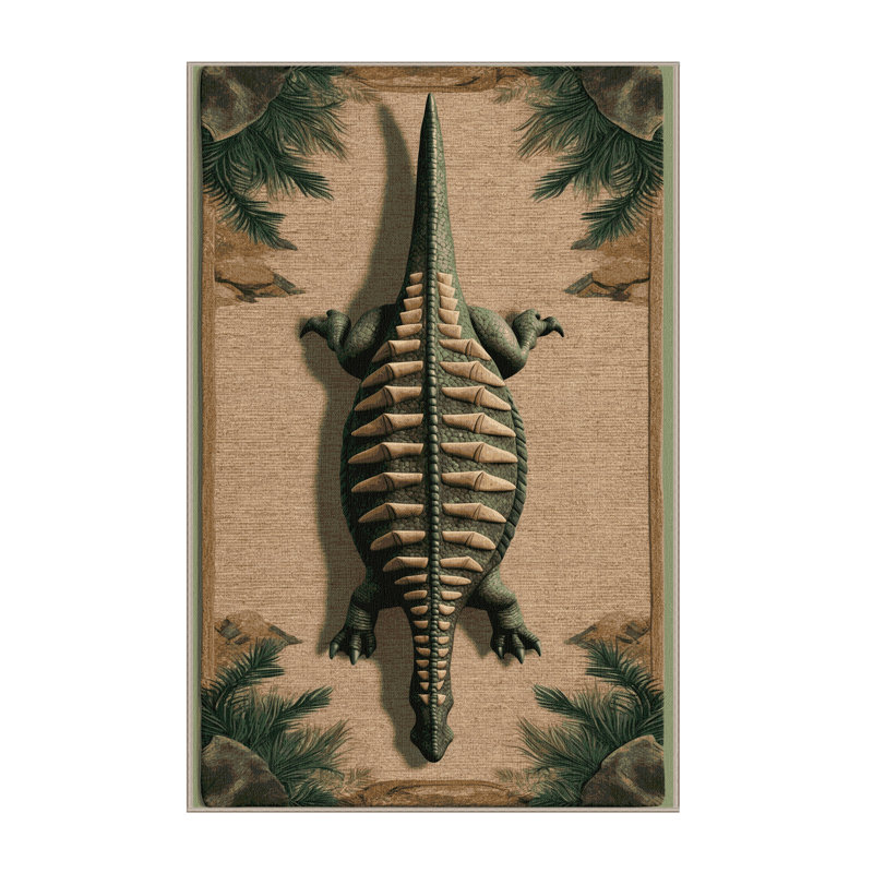Tapis beige dinosaures lavable à la machine, Rectangle 2 pi x 3 pi