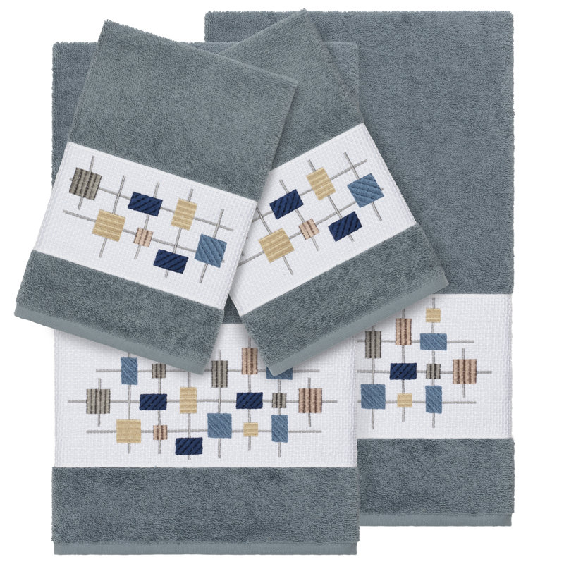 Khloe 100% Turkish Cotton Embellished Towel Set, Teal, 4 Piece Towel Set
