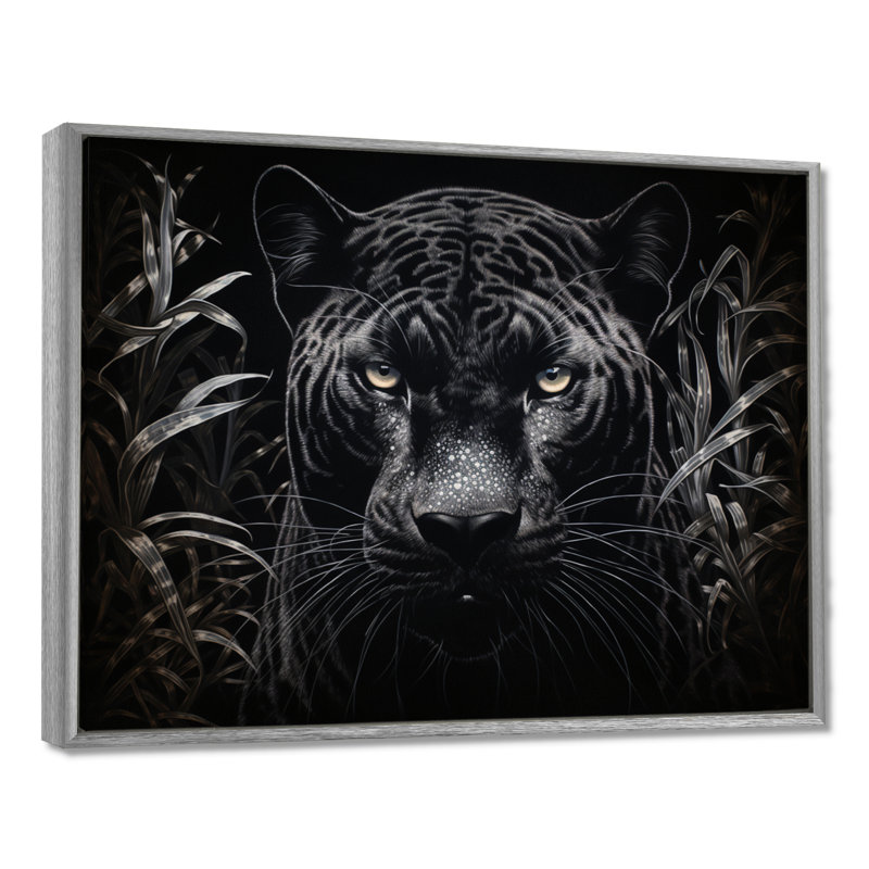 «Black Black Panther Nocturnal Majesty Scratchboard» - art mural encadré panthère, H 30 po x l 40 po x P 1,5 po