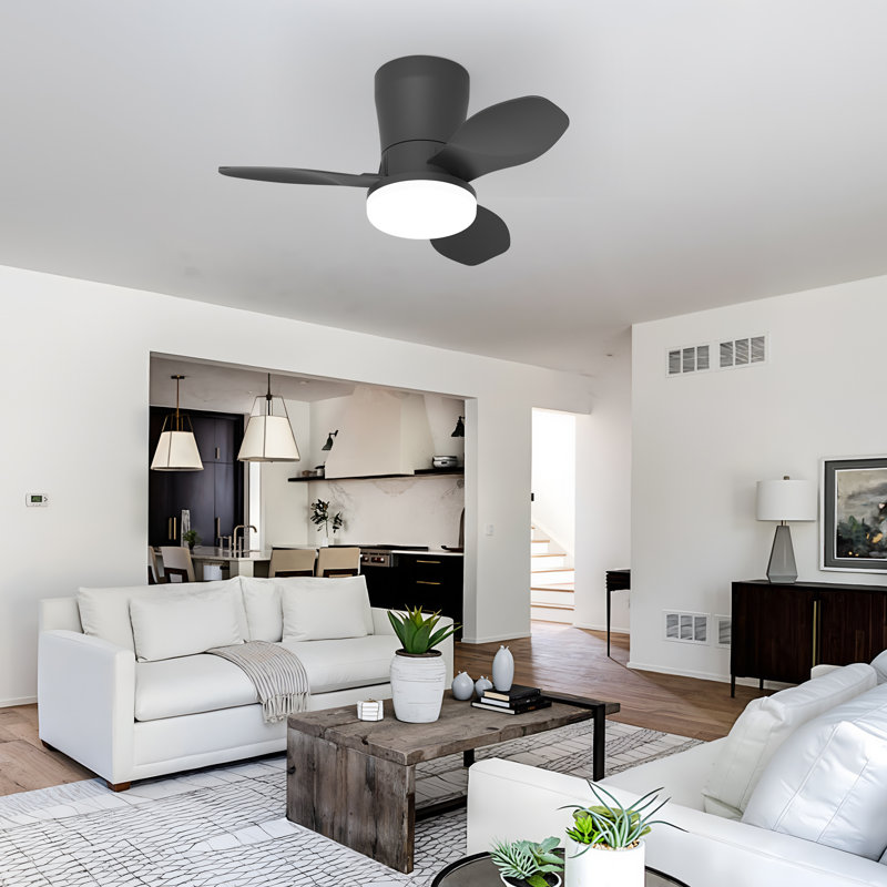 65cm 3-Blade Dimmable LED Ceiling Fan with Light Kit and Remote Control, Black, Black