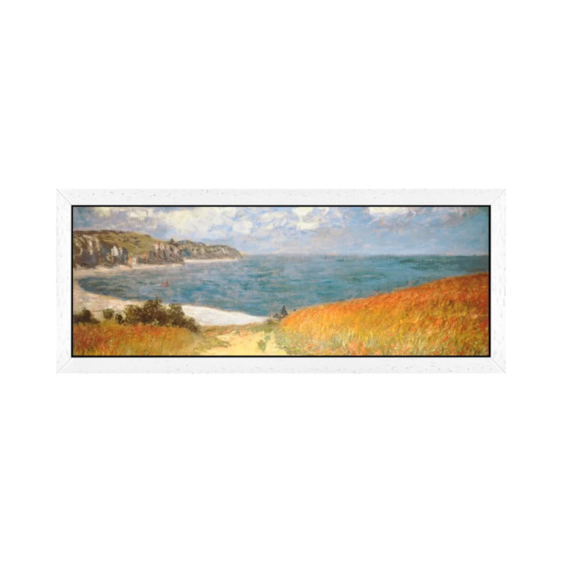 Path Through The Corn At Pourville by Claude Monet - Wrapped Canvas Panoramic Painting, White Framed, 30.48 cm H x 91.44 cm W