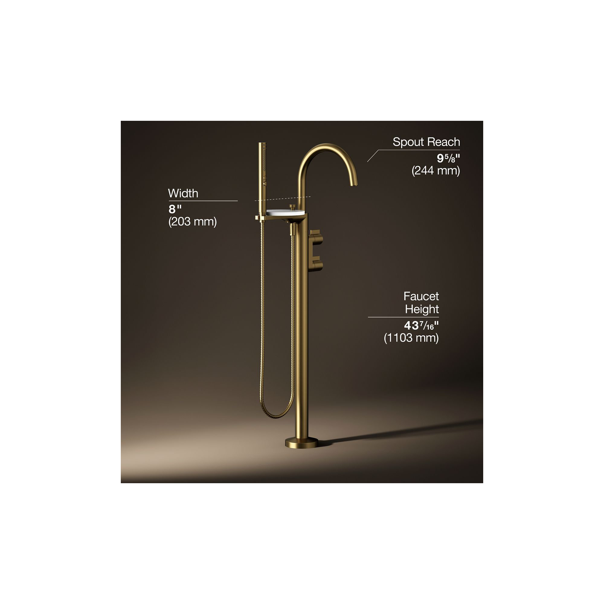 Components Floor-Mount Bath Filler Trim, Vibrant Brushed Moderne Brass, Knob Handle