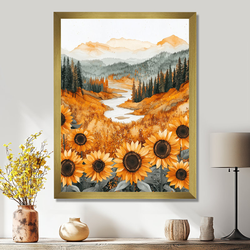 Doanh - impressions sur toile florales, H 20 po x l 12 po, Reproduction encadrée sans passe-partout, Doré
