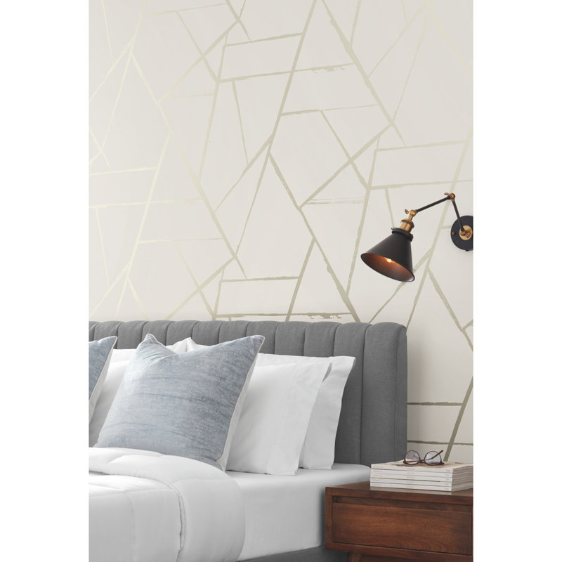 Geometric Wallpaper Double Roll, Beige Metallic