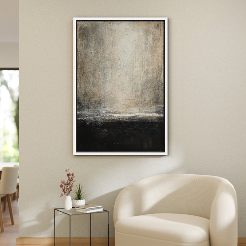 Art mural sur toile abstrait noir et beige - reproduction d'art moderne minimaliste neutre pour le salon, la chambre à coucher ou le bureau