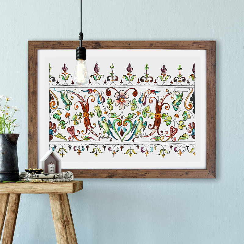 Flowers & Parrots Pattern by William Morris - Single Picture Frame Painting, Walnut, 45cm H x 63cm W x 2cm D