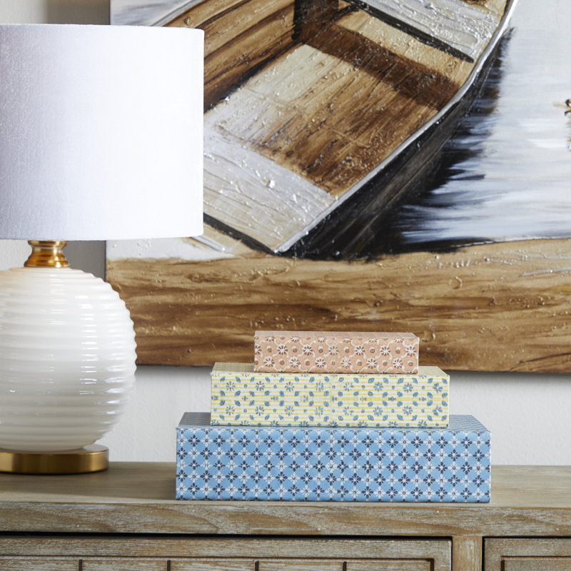 Boîte à livres traditionnelle 3 pièces Cortland, Bleu, jaune et orange