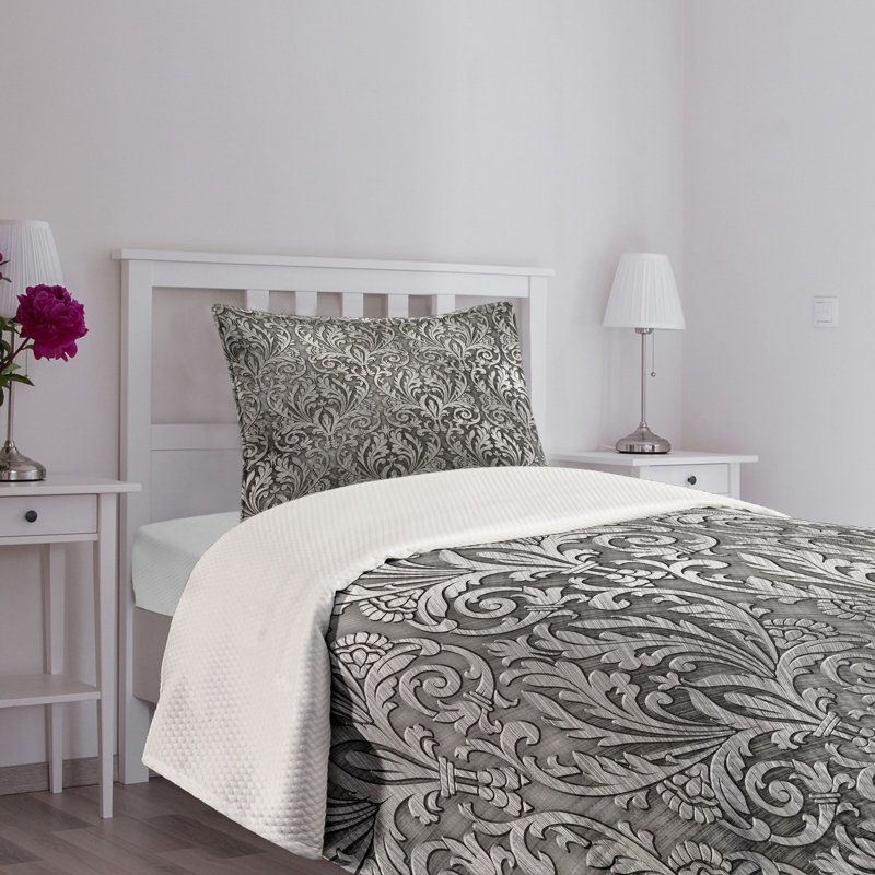 Gray Twin Quilted Bedspread Set with Pillow Sham