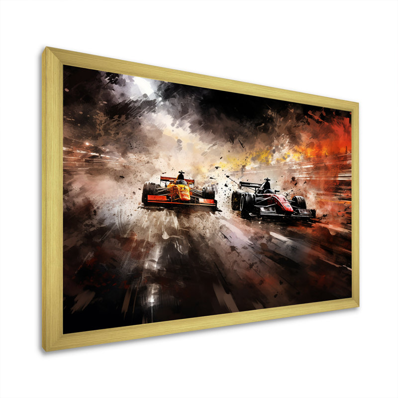 Formule 1 Speed Car Speedway Fury 3 - Art de course sur rails, Cadre doré à coins fermés, H 12 po x l 20 po x P 1 po