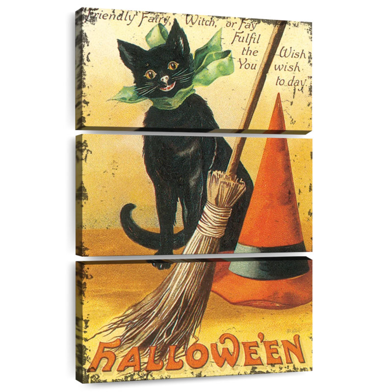 Chat nostalgique avec balai Lelend Halloween, H 32 po x l 20 po