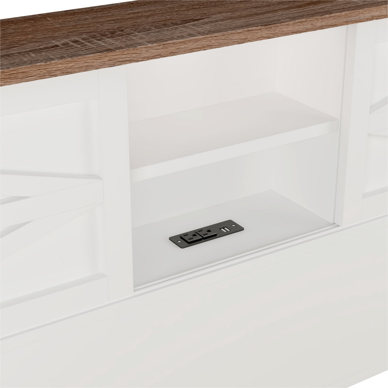 3 Piece Bedroom Set (Bed+1*Nightstand +Dresser) with Charging Station, White/Brown, Queen