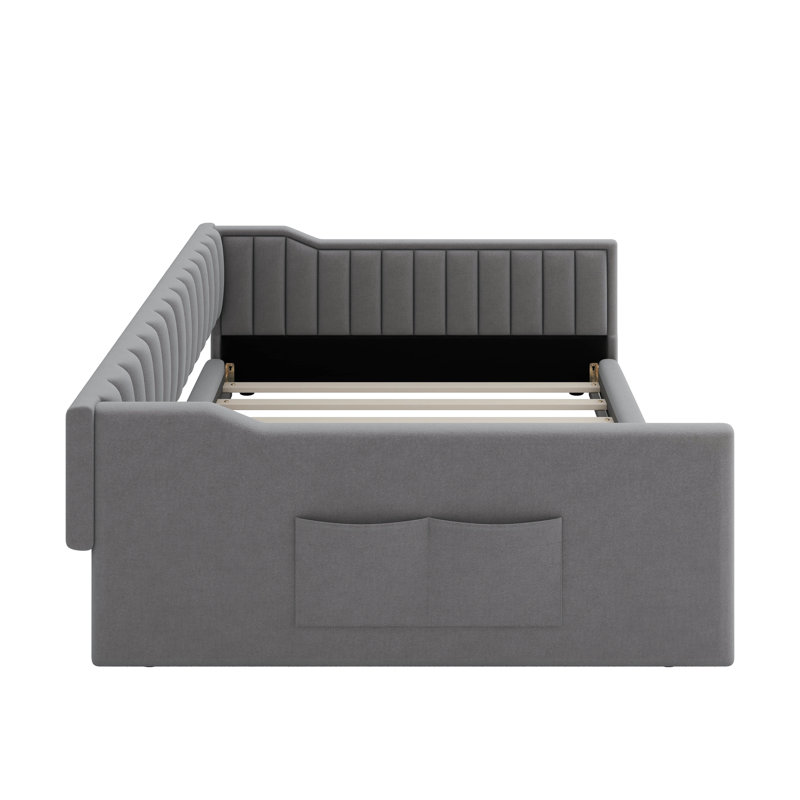 Upholstery Daybed And Side Storage Pocket, Full XL, Gray