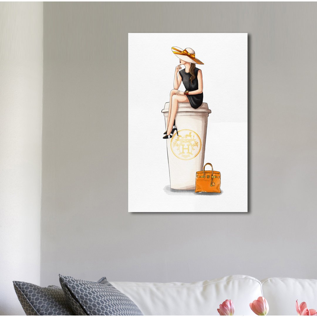 " Drinks And Spirits Cafe Au Lait Orange 24x36, Glam Orange " Oliver Gal Prints 