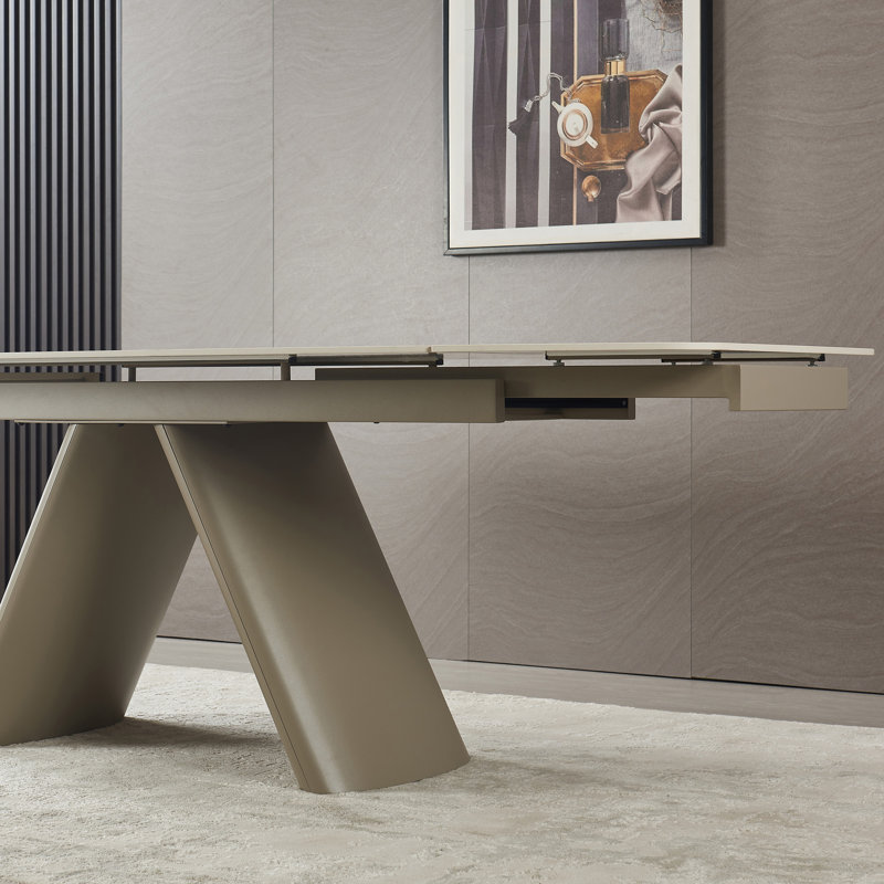 Retractable Sintered Stone Dining Table With Heavy Duty Base