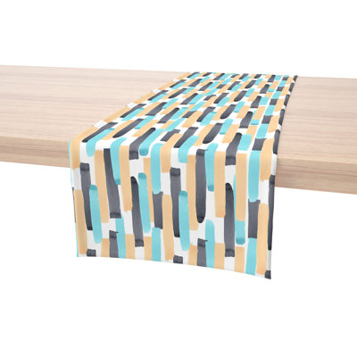 Table Runner, 100% Cotton, 16X108", Geometric Brush Stroke Stripe