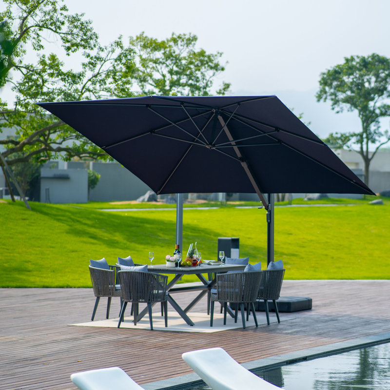 Parasol rectangulaire avec base en toile 10 pi x 13 pi Mcduffy, bleu marine, H 108 po x l 120 po x P 156 po, Bleu marine