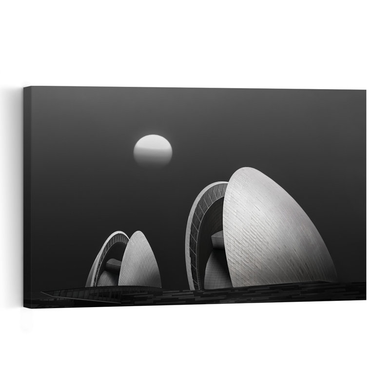 Monochromatic Shells And Sun Abstract Contemporary Geometric Architecture Landscape Wall Art Print 1 Piece Wrapped Canvas Wall Art