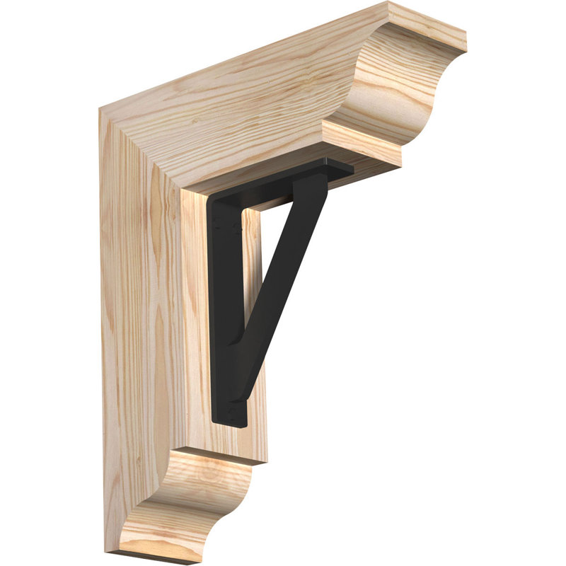 Support traditionnel en fer simple de 2 po d'épaisseur, H 12 po x P 9 1/2 po, Sapin de Douglas de l 3 1/2 po x T 2 po (lisse)