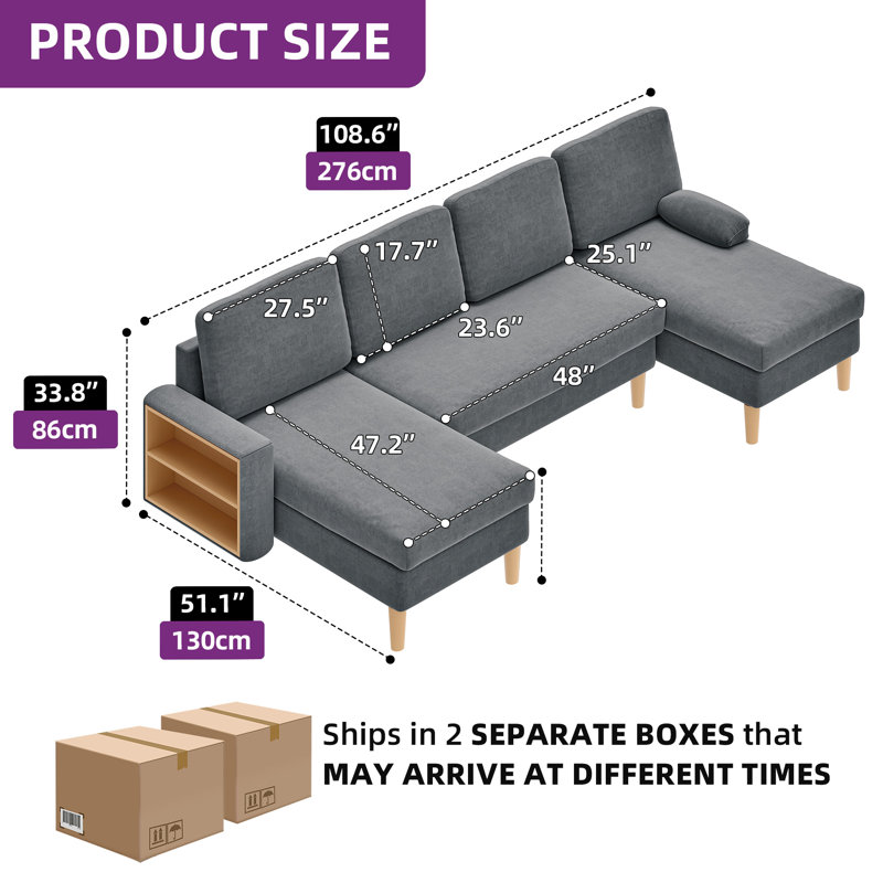 Canapé modulaire en U 109 po, Mélange de polyester gris foncé