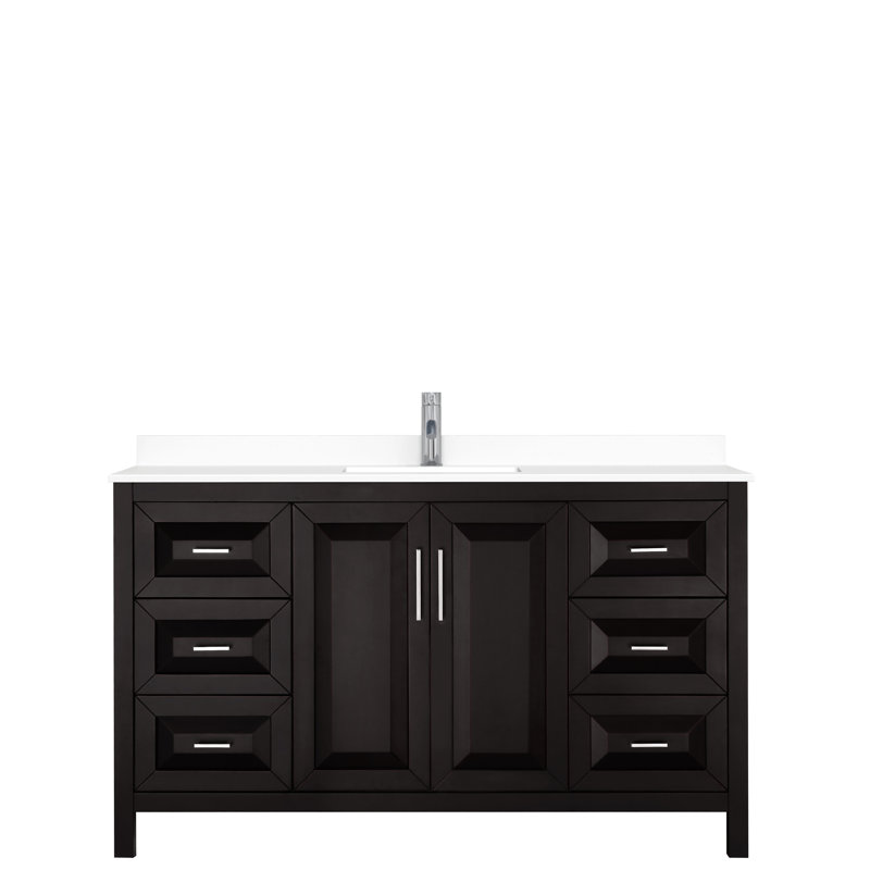Ensemble de meuble-lavabo simple 60 po Daria, Marbre de culture blanc, Espresso foncé, Chrome poli