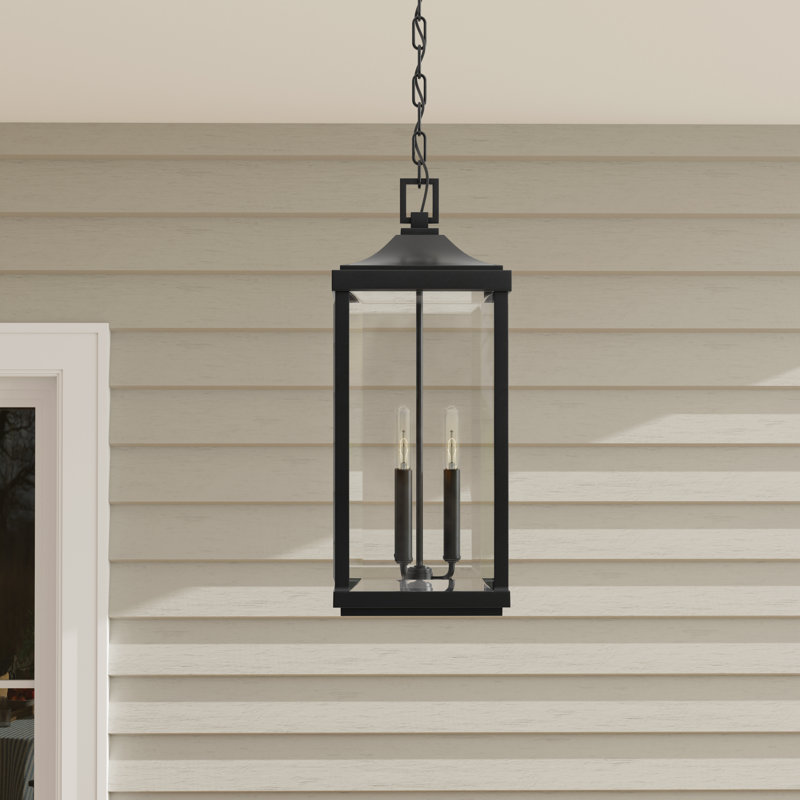 Husby 3-Light Black Outdoor Hanging Lantern with Clear Beveled Glass, Black