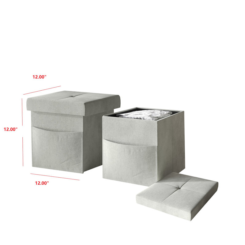 Banc de rangement rembourré capitonné 12 po avec poches Wheelock (ensemble de 2), Gris clair