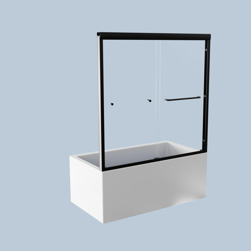 56-60"W*58"H Semi-Frameless Double Sliding Tub Door with Tempered Glass, Matte Black