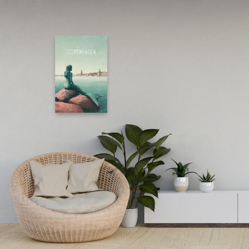 Copenhagen - Little Mermaid Dreamy Serene Tranquil Bird Architecture City Wall Art Print by Emel Tunaboylu - Wrapped Canvas Print