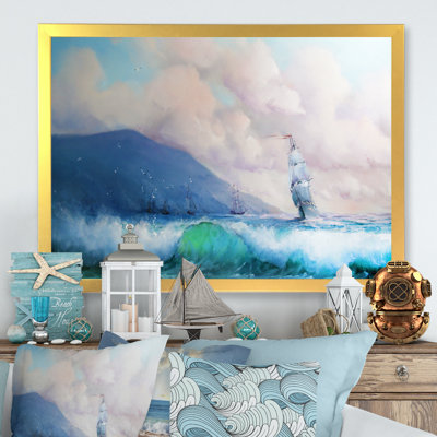 «Old Bataille Sea Ship On Sunset», reproduction d'art sur toile nautique et côtier