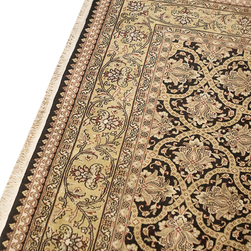 High-Quality Hand-Knotted Black And Gold Area Rug