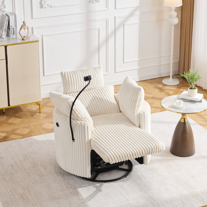 37'' Wide Power Recliner Rocker Chair With Phone Holder And Usb Charging Port, 210° Swivel Glider Reclining Chair With Adjustable Backrest And Footrest