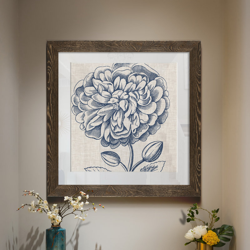 Indigo floral sur lin III - Toile encadrée de qualité supérieure - Toile encadrée de qualité supérieure - reproduction de cadre photo
