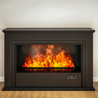 Water Vapor Fireplace with Humidifier, 13 Colors 3D Realistic Atomized Flame, No Real Flame, Remote Control & Easy Water Fill, Cool to the Touch for Bedroom and Living Room, Black