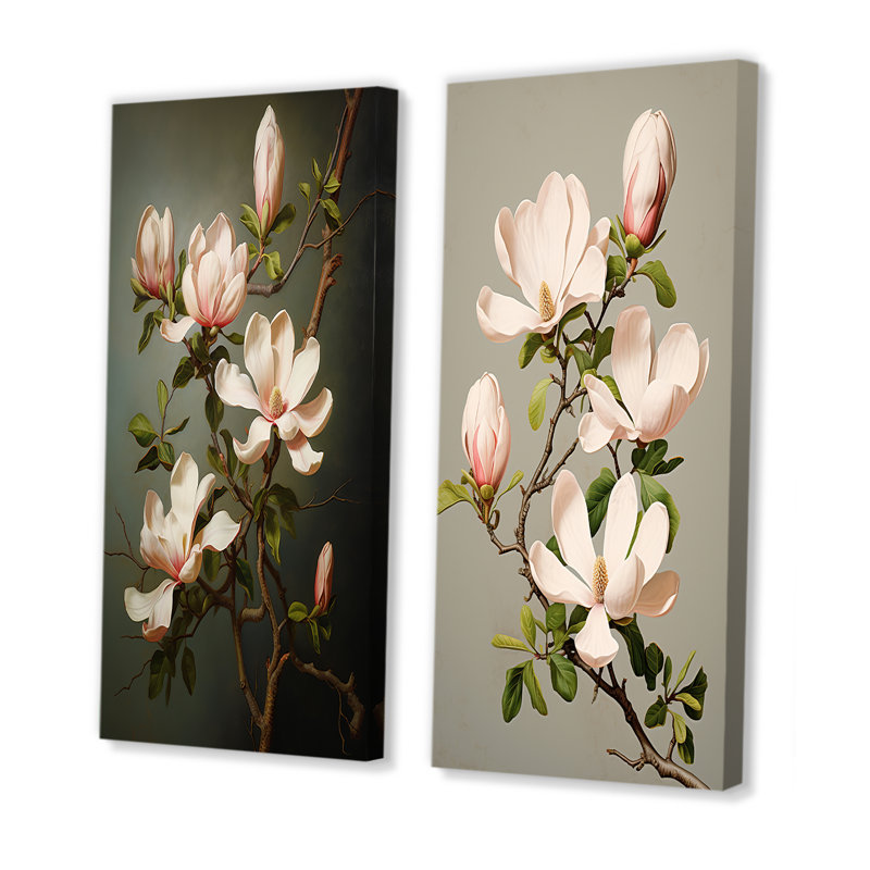 Magnolias méditation - Magnolias Wall Art salon ensemble de 2, H 28 po x l 25 po, Toile tendue