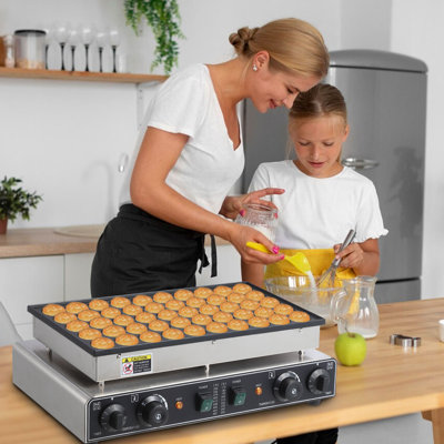 50-Hole Mini Dutch Pancake & Muffin Maker, 1.8 Inch Round Nonstick Holes, 50-300℃ Adjustable Temp Control
