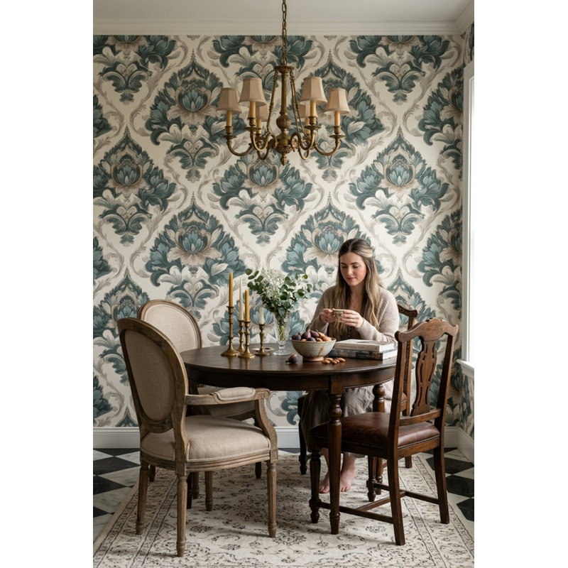 Papier peint damassé, décoratif et floral, Non tissé, non collé