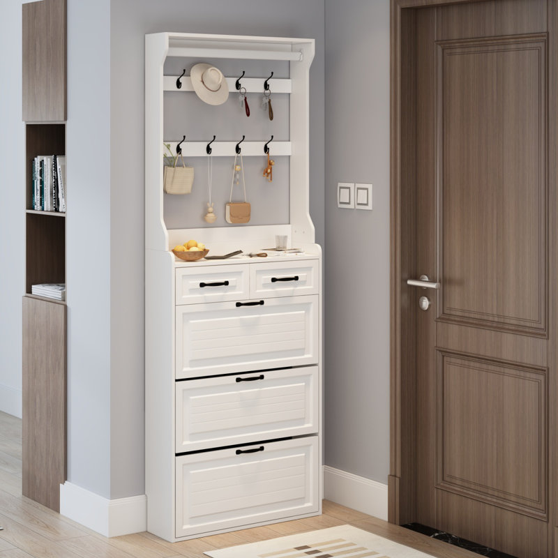 NOUVEAU Range-chaussures blanc avec 3 portes et 2 tiroirs avec support, grand espace de rangement