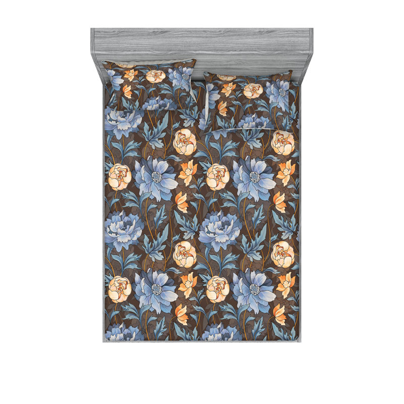 Drap-housse et taie décorative Ambesonne Blooms délicat art lavande bleu pêche