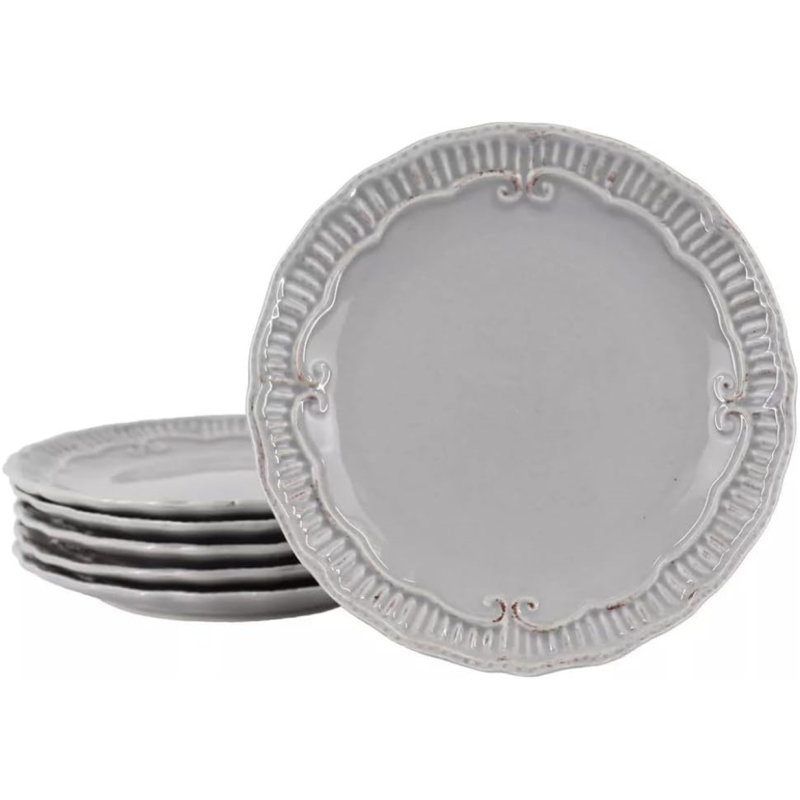 6 assiettes à dessert 6 pièces en grès gaufré, allant au micro-ondes, gris