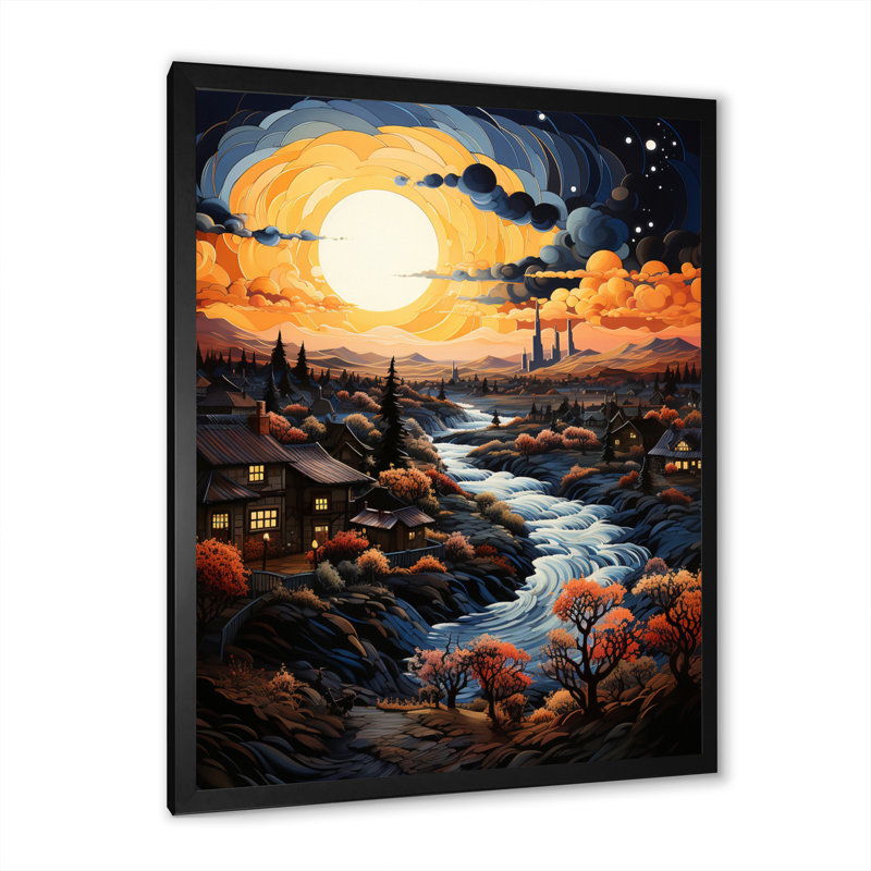 «Van Gogh», reproduction d'art sur toile, «Vangogh Village At Sunset I», H 20 po x l 12 po x P 1 po, Cadre simple noir